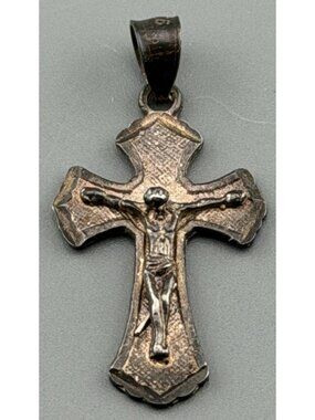 Vintage Sterling Silver Crucifix Pendant Jesus Cross 1" Religious
